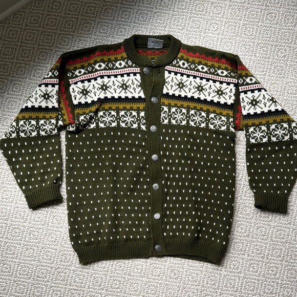Women’s Vintage Ganny Sport Green Fair Isle Sweater - Picture 1 of 12